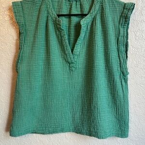 Faherty Dylan Cotton Gauze Top Small Green Lightweight Boho Blouse